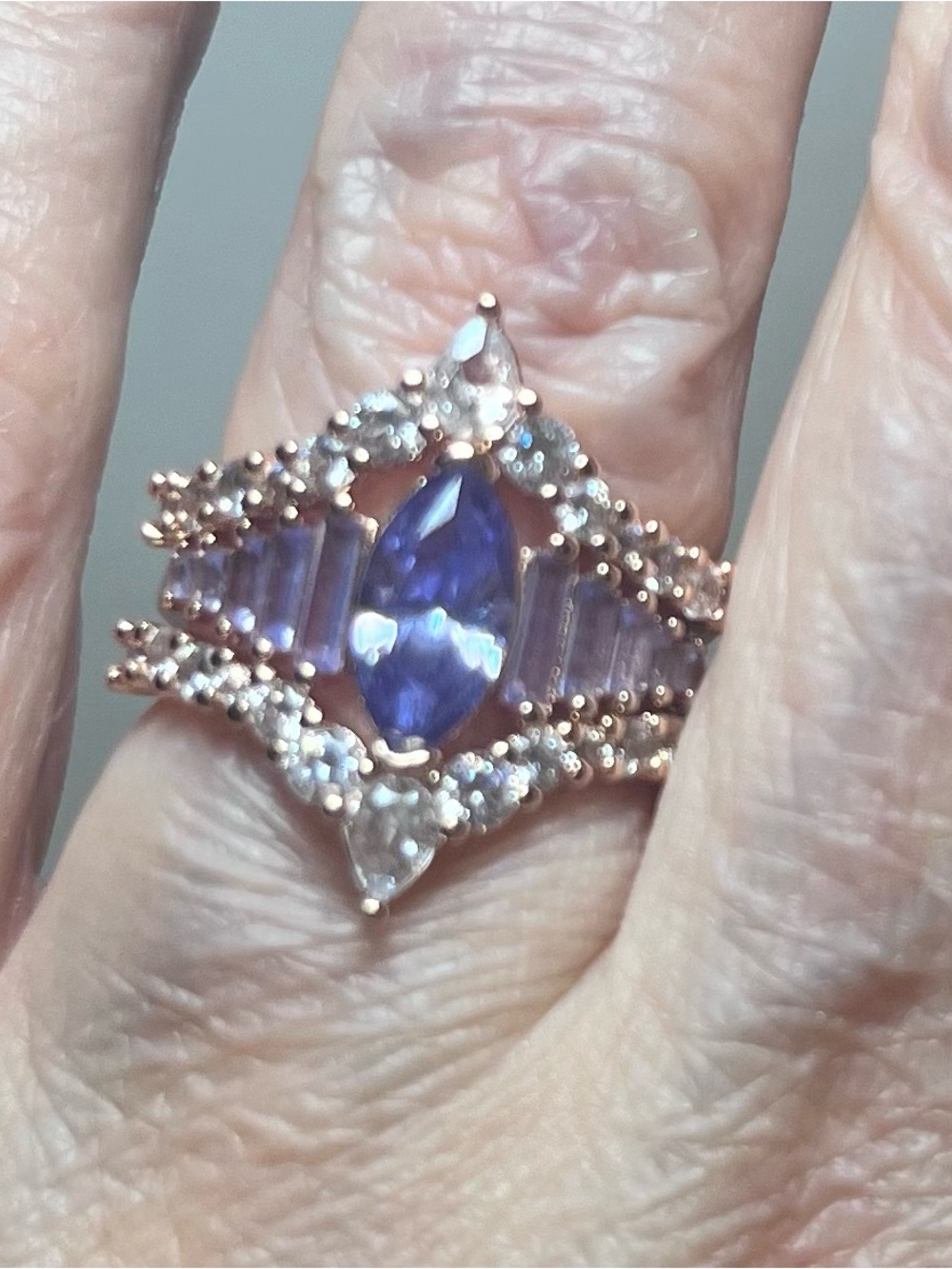 Bomb party December 2024 ring stack - light tanzanite CZ - Size 6